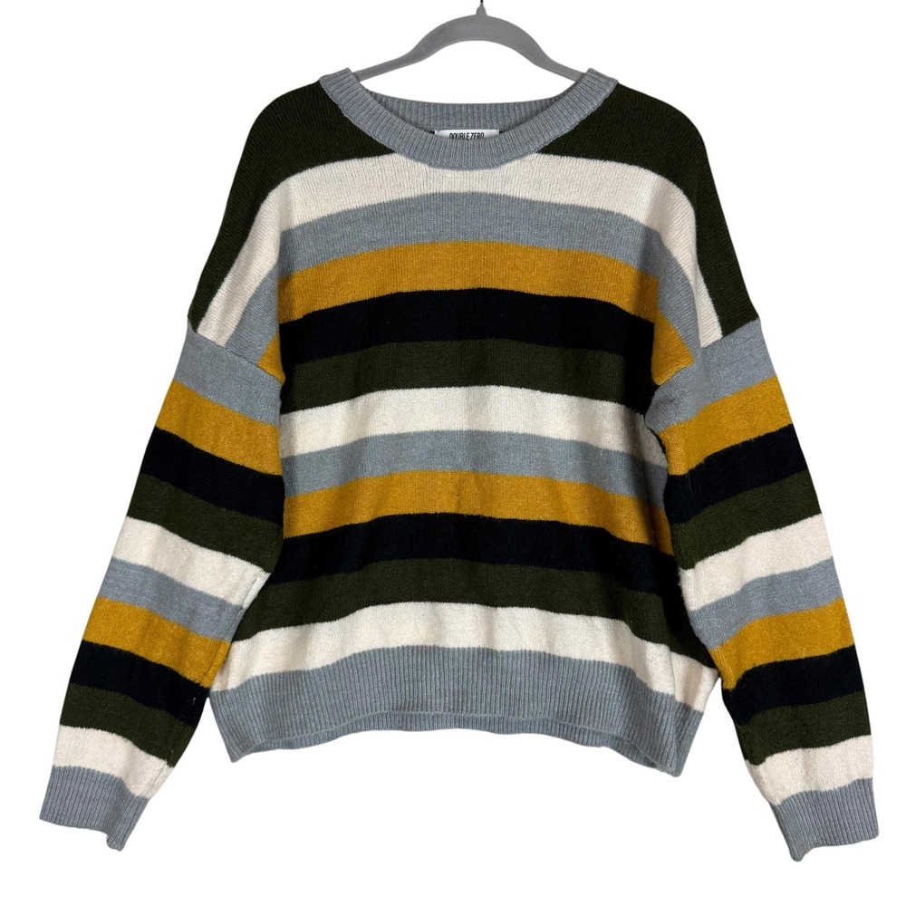 Double Zero Sweater Womens Large Multicolor‎ Stripe Crew Neck Knit Pullover